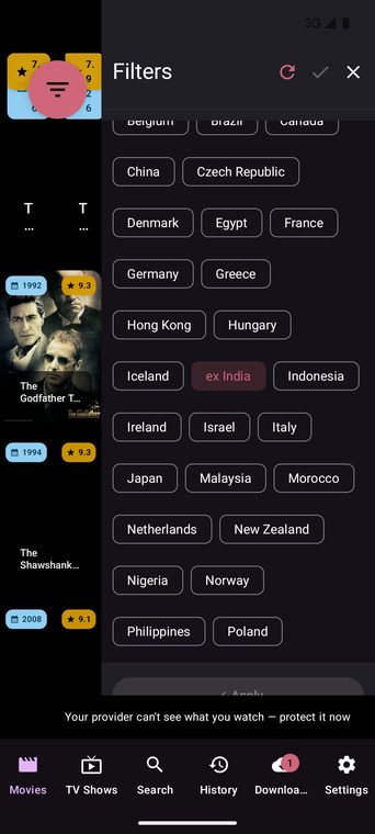 Vuea home screen on an Android phone filtered to anime: a grid of colorful anime posters with titles and ratings